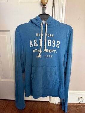 Abercrombie & Fitch Blue Pullover Hoodie with Cream Drawstrings